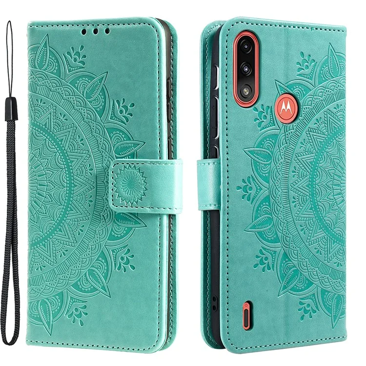 Imprinted Mandala Flower Design Wallet Leather Case for Motorola Moto E7 Power/Moto E7i Power - Green