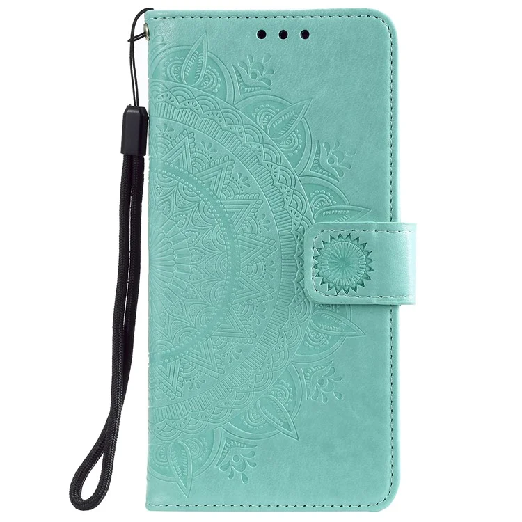 Imprinted Mandala Flower Design Wallet Leather Case for Motorola Moto E7 Power/Moto E7i Power - Green