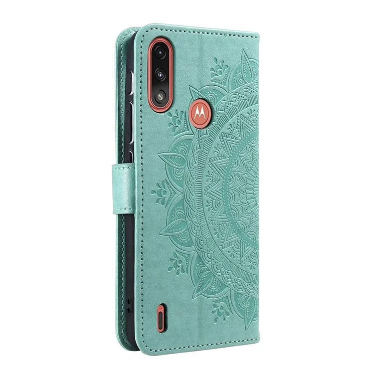 Imprinted Mandala Flower Design Wallet Leather Case for Motorola Moto E7 Power/Moto E7i Power - Green