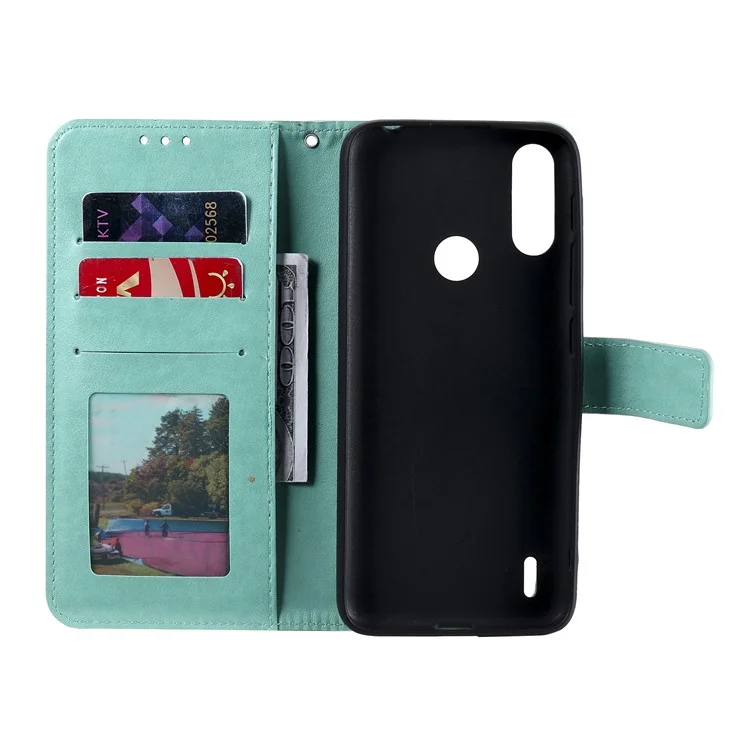 Imprinted Mandala Flower Design Wallet Leather Case for Motorola Moto E7 Power/Moto E7i Power - Green