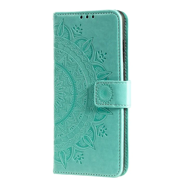 Imprinted Mandala Flower Design Wallet Leather Case for Motorola Moto E7 Power/Moto E7i Power - Green