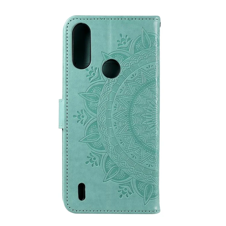Imprinted Mandala Flower Design Wallet Leather Case for Motorola Moto E7 Power/Moto E7i Power - Green