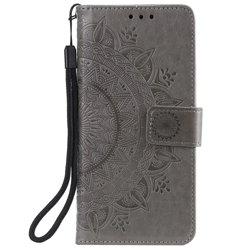 Imprinted Mandala Flower Design Wallet Leather Case for Motorola Moto E7 Power/Moto E7i Power - Grey