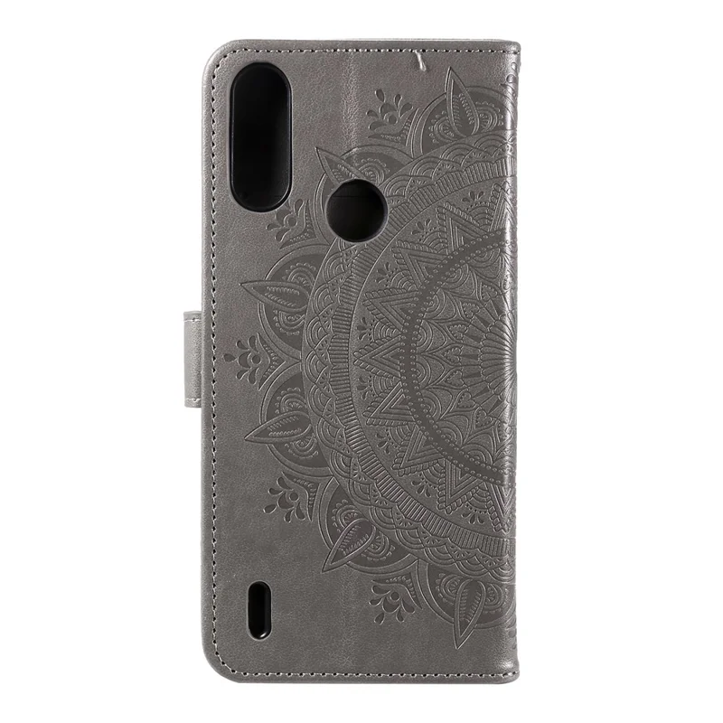 Imprinted Mandala Flower Design Wallet Leather Case for Motorola Moto E7 Power/Moto E7i Power - Grey