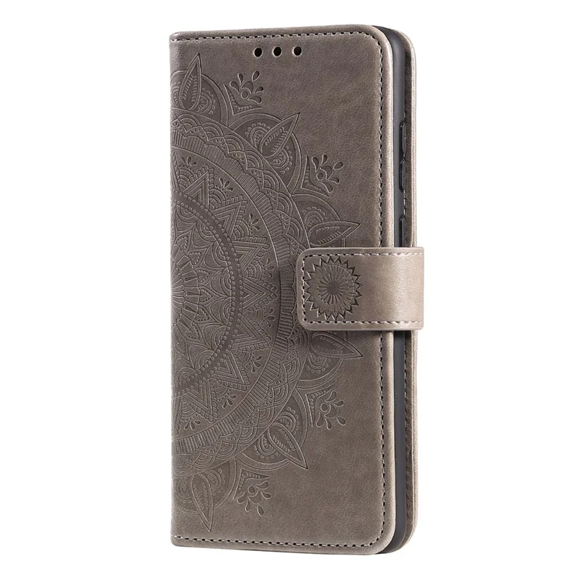 Imprinted Mandala Flower Design Wallet Leather Case for Motorola Moto E7 Power/Moto E7i Power - Grey