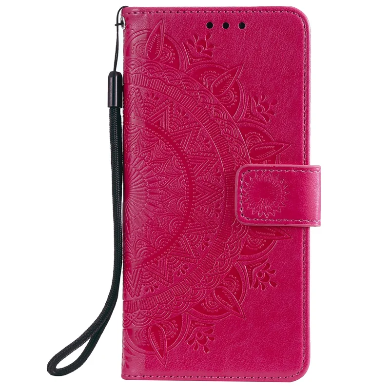 Imprinted Mandala Flower Design Wallet Leather Case for Motorola Moto E7 Power/Moto E7i Power - Red