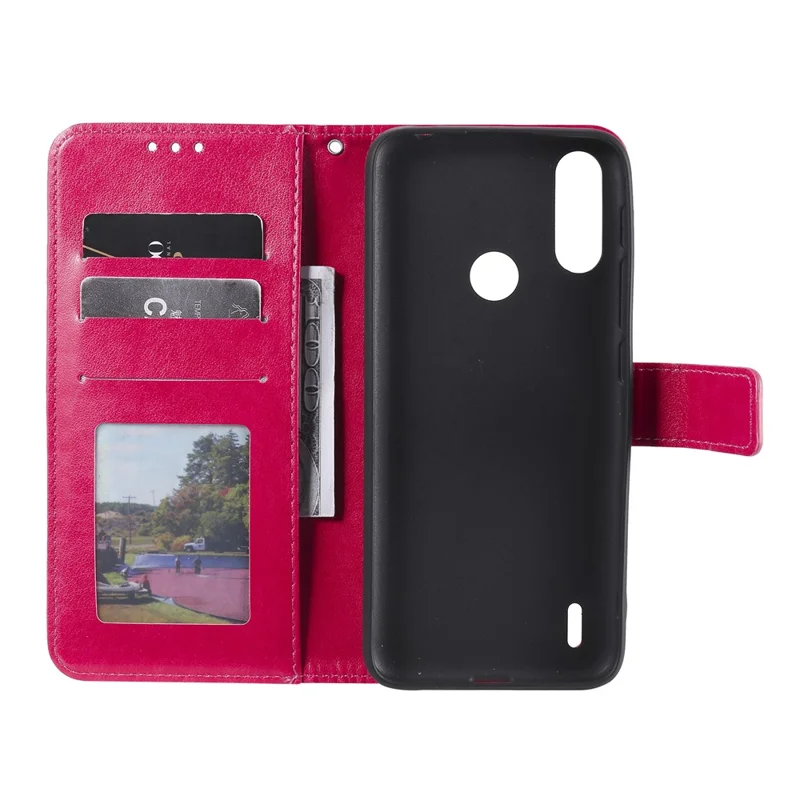 Imprinted Mandala Flower Design Wallet Leather Case for Motorola Moto E7 Power/Moto E7i Power - Red