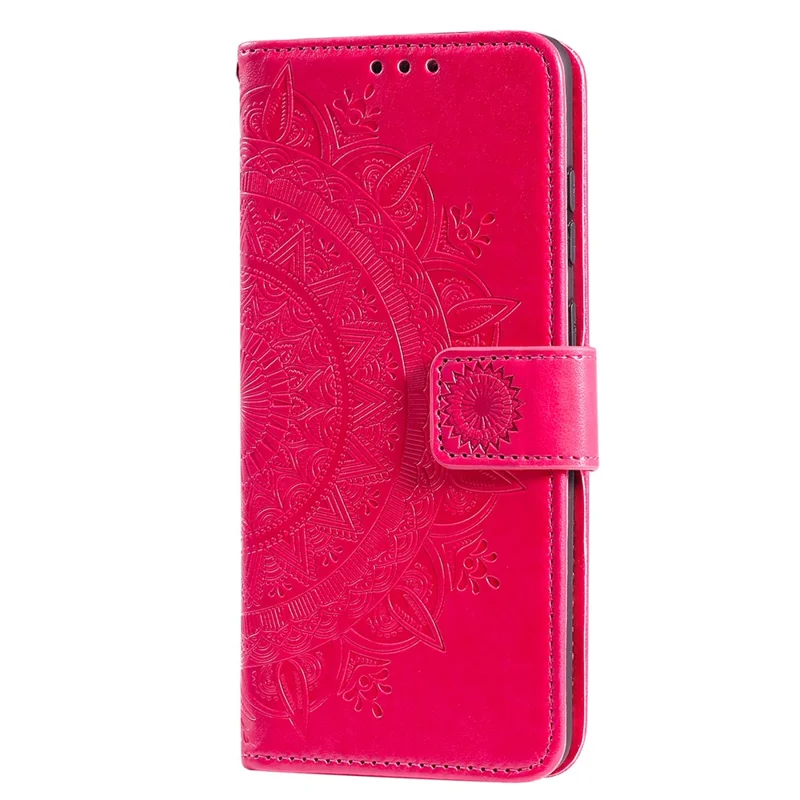 Imprinted Mandala Flower Design Wallet Leather Case for Motorola Moto E7 Power/Moto E7i Power - Red