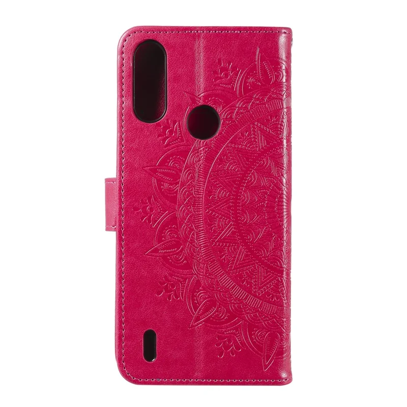 Imprinted Mandala Flower Design Wallet Leather Case for Motorola Moto E7 Power/Moto E7i Power - Red
