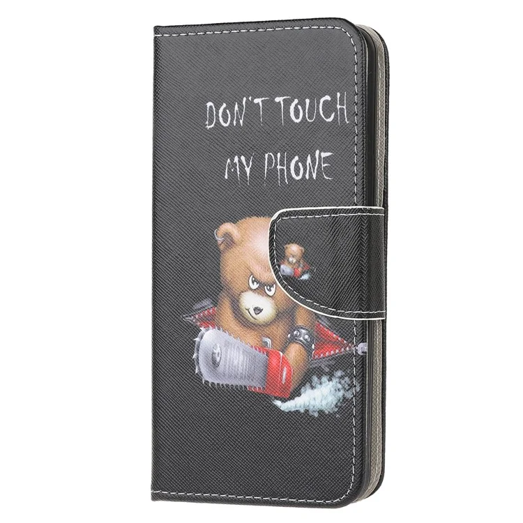 Cross Texture Pattern Printing Leather Wallet Stand Phone Case Shell for Motorola Moto G60/G40 Fusion - Bear