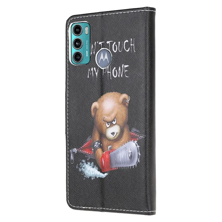 Cross Texture Pattern Printing Leather Wallet Stand Phone Case Shell for Motorola Moto G60/G40 Fusion - Bear