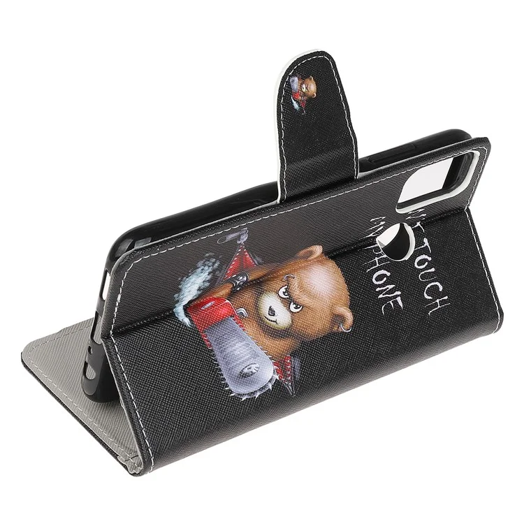 Cross Texture Pattern Printing Leather Wallet Stand Phone Case Shell for Motorola Moto G60/G40 Fusion - Bear