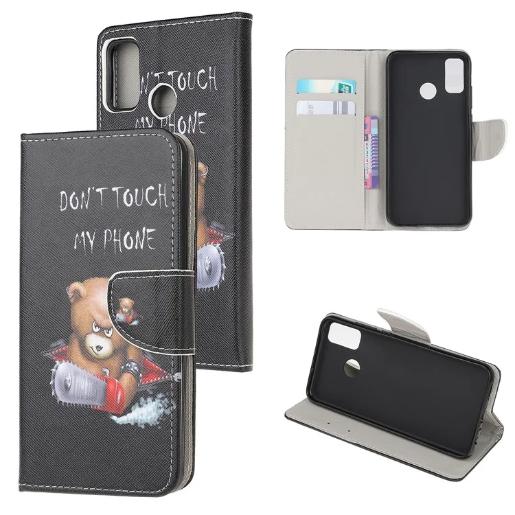 Cross Texture Pattern Printing Leather Wallet Stand Phone Case Shell for Motorola Moto G60/G40 Fusion - Bear