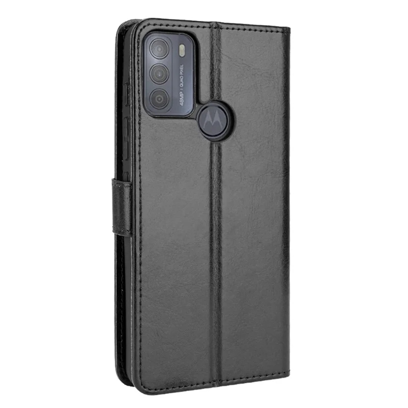 Crazy Horse cu Leather Phone Case Protector Cover Stand Для Motorola Moto G50 - Черный