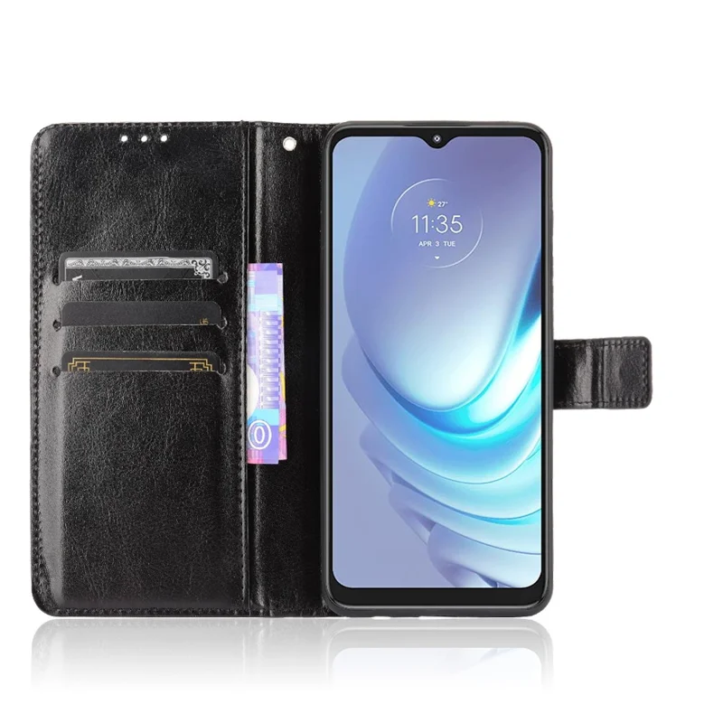 Crazy Horse cu Leather Phone Case Protector Cover Stand Для Motorola Moto G50 - Черный
