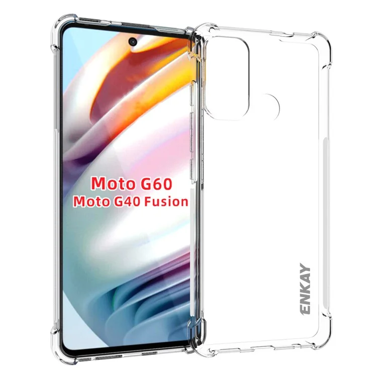 Enkay Hat Prince Flexible Anti-rutsch-streifen-design 4 Ecken Gepolstert Transparent Tpu-abdeckungskoffer Für Motorola Moto G60/G40 Fusion