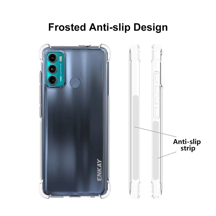Enkay Hat Prince Flexible Anti-rutsch-streifen-design 4 Ecken Gepolstert Transparent Tpu-abdeckungskoffer Für Motorola Moto G60/G40 Fusion
