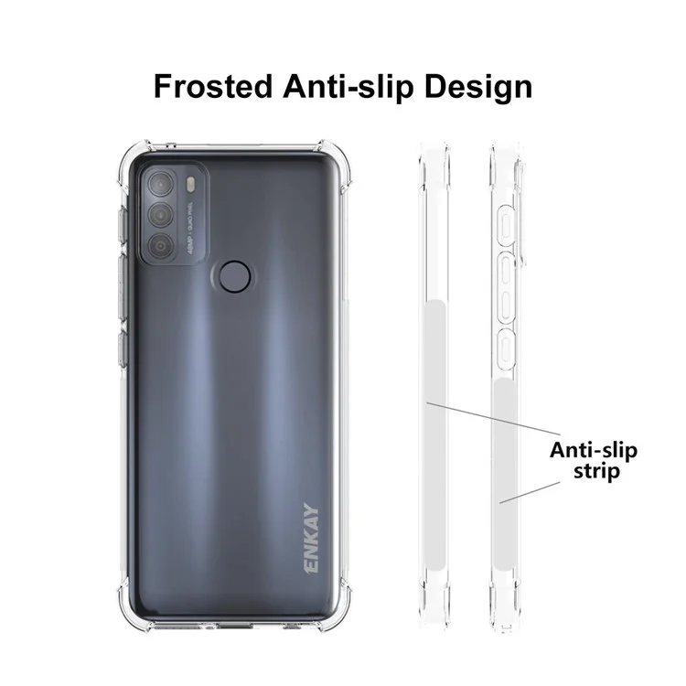ENKAY HAT PRINCE Anti-slip Strip Design 4 Corners Thicken Airbag Transparent TPU Cover Flexible Case per Motorola Moto G50