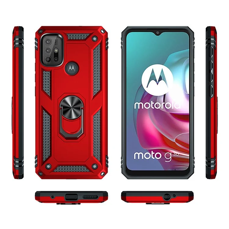 Anti-drop PC + TPU Combo Hybrid Phone Shell with Ring Kickstand for Motorola Moto G10/G30/G20 - Red