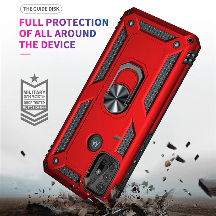 Anti-drop PC + TPU Combo Hybrid Phone Shell with Ring Kickstand for Motorola Moto G10/G30/G20 - Red