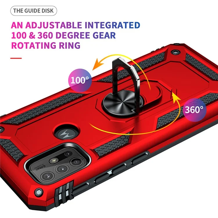 Anti-drop PC + TPU Combo Hybrid Phone Shell with Ring Kickstand for Motorola Moto G10/G30/G20 - Red