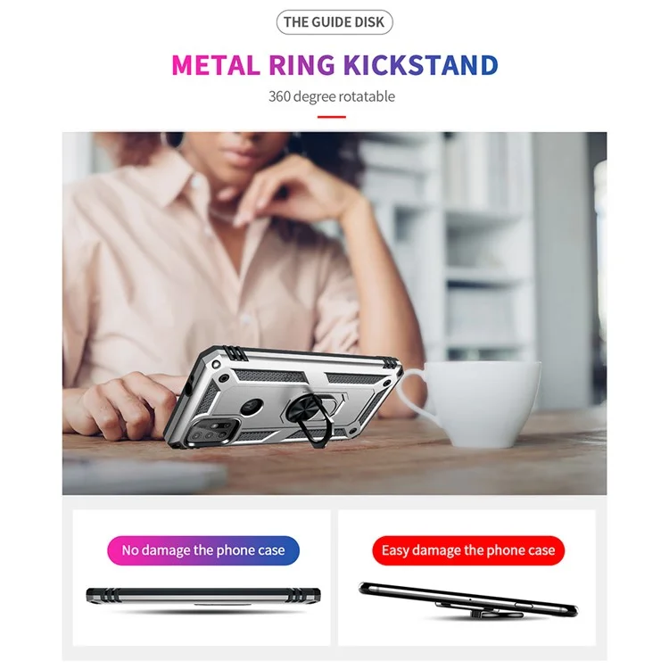 Anti-Drop PC + TPU Combo Hybrid Handyhülle mit Ring-Ständer für Motorola Moto G10/G30/G20 - Silber