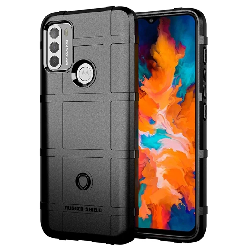 Rugged Square Grid Texture Shock-proof TPU Protector Case for Motorola Moto G50 - Black