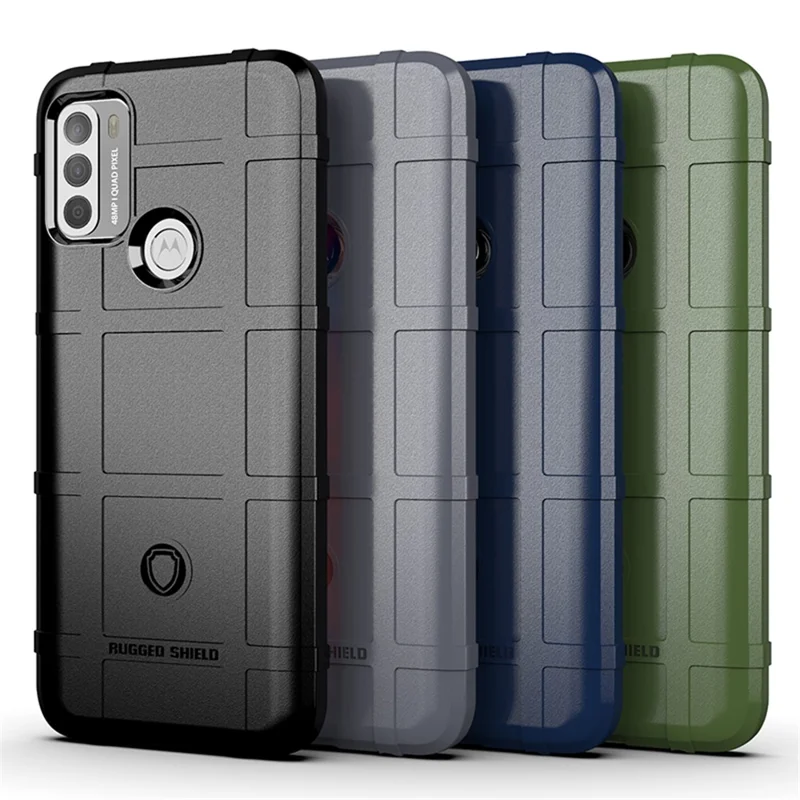 Rugged Square Grid Texture Shock-proof TPU Protector Case for Motorola Moto G50 - Black