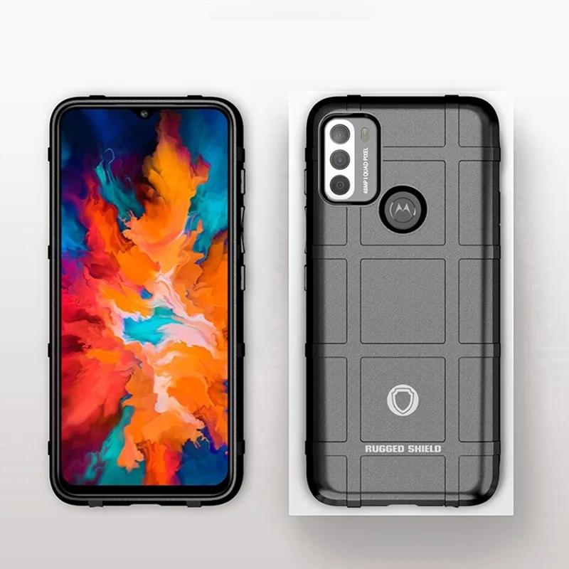 Rugged Square Grid Texture Shock-proof TPU Protector Case for Motorola Moto G50 - Black