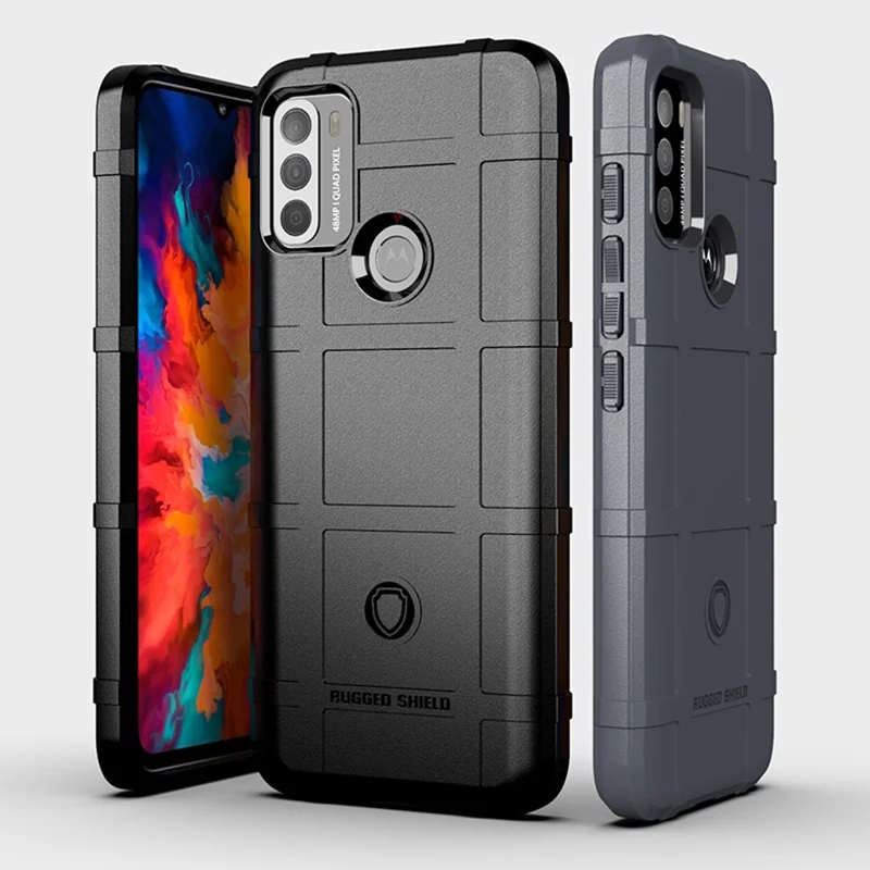 Rugged Square Grid Texture Shock-proof TPU Protector Case for Motorola Moto G50 - Black