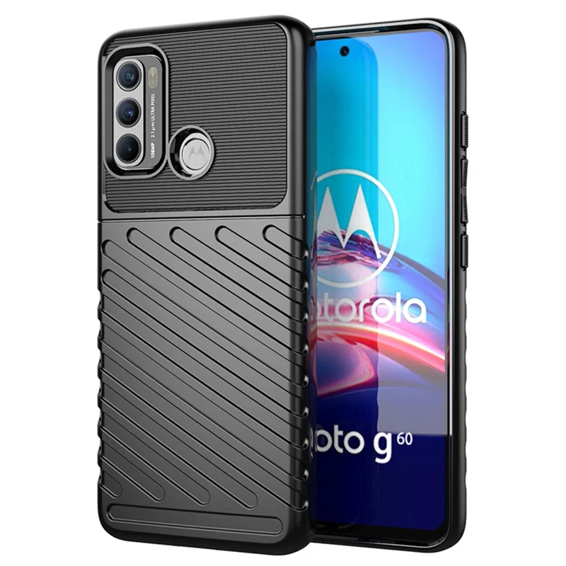 Thunder Series Twill Texture Durable TPU Shell Case for Motorola Moto G60 / G40 Fusion Phone Cover - Black