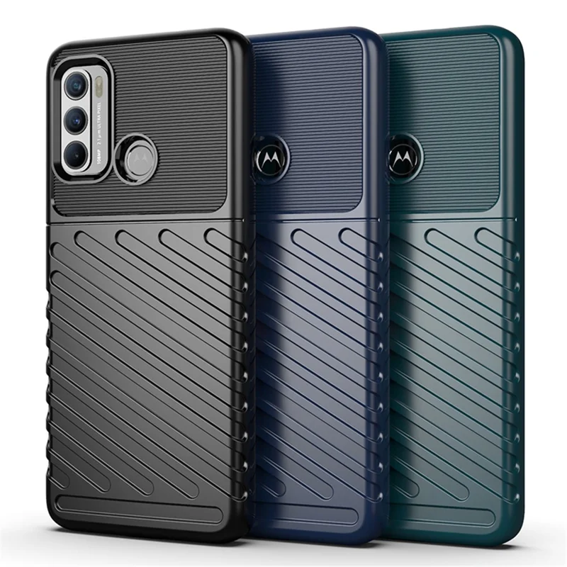 Thunder Series Twill Texture Durable TPU Shell Case for Motorola Moto G60 / G40 Fusion Phone Cover - Black