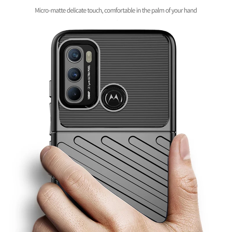 Thunder Series Twill Texture Durable TPU Shell Case for Motorola Moto G60 / G40 Fusion Phone Cover - Black