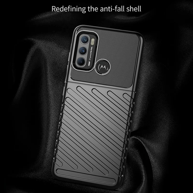 Thunder Series Twill Texture Durable TPU Shell Case for Motorola Moto G60 / G40 Fusion Phone Cover - Black