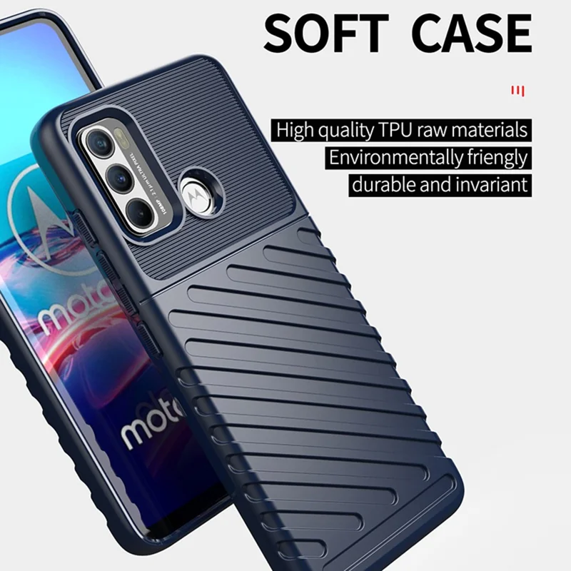 Thunder Series Twill Texture Durable TPU Shell Case for Motorola Moto G60 / G40 Fusion Phone Cover - Black