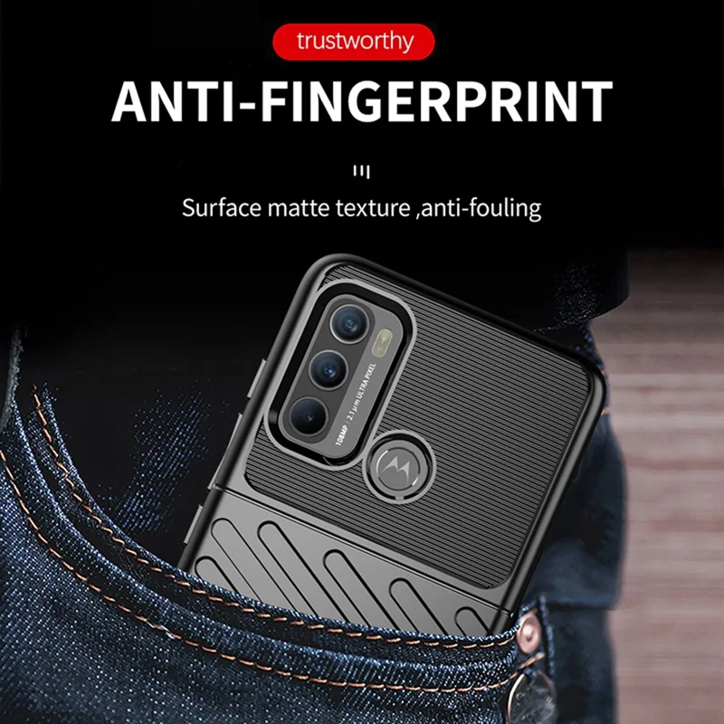 Thunder Series Twill Texture Durable TPU Shell Case for Motorola Moto G60 / G40 Fusion Phone Cover - Black