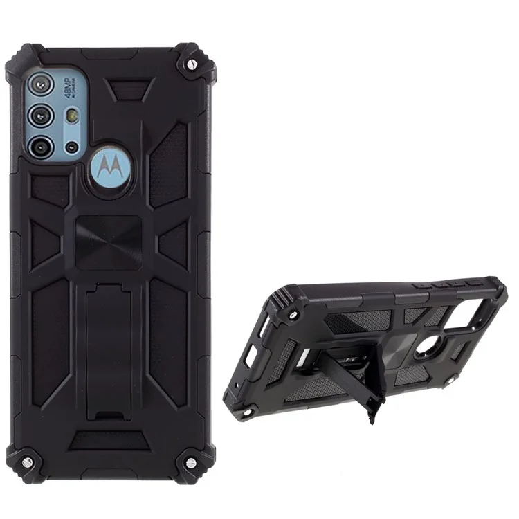 Armadura à Prova de Choque PC+TPU Caixa de Telefone Com Folha de Metal Magnético e Kickstand Para Motorola Moto G10/G30/G20 - Preto