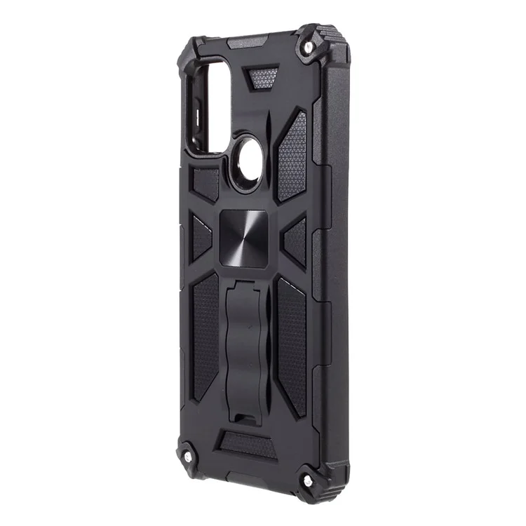 Armadura à Prova de Choque PC+TPU Caixa de Telefone Com Folha de Metal Magnético e Kickstand Para Motorola Moto G10/G30/G20 - Preto