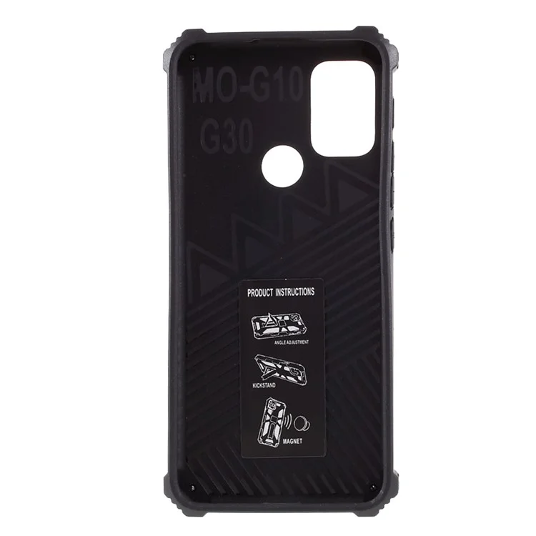 Armadura à Prova de Choque PC+TPU Caixa de Telefone Com Folha de Metal Magnético e Kickstand Para Motorola Moto G10/G30/G20 - Preto