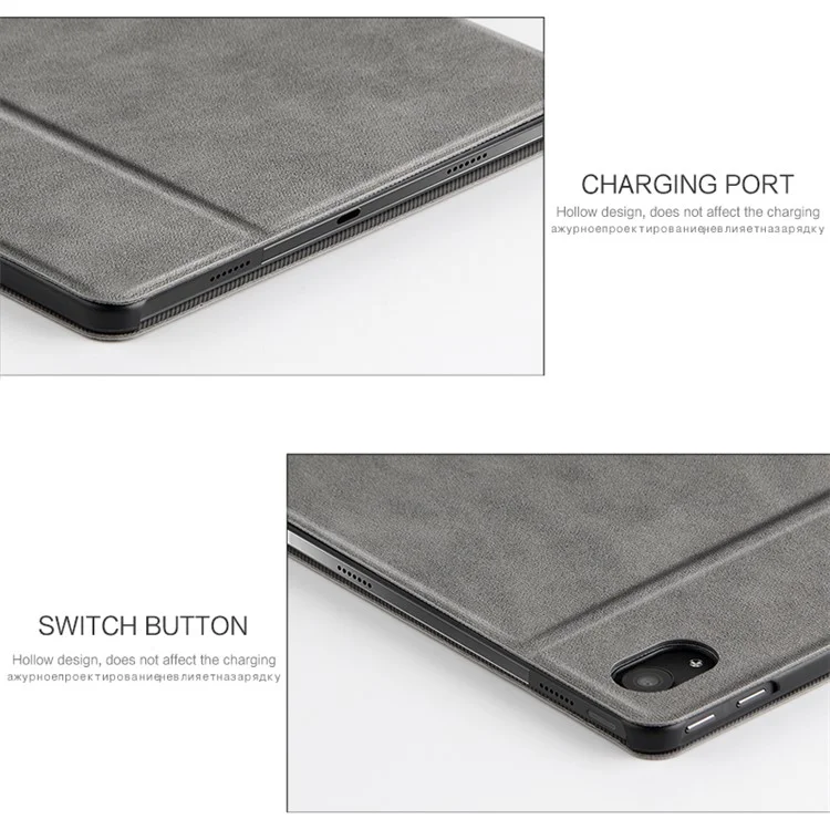 For Lenovo Tab P11 TB-J606F / Tab P11 5G Tablet Protective Case PU Leather + PC Imprint Deer Pattern Stand Cover - Grey