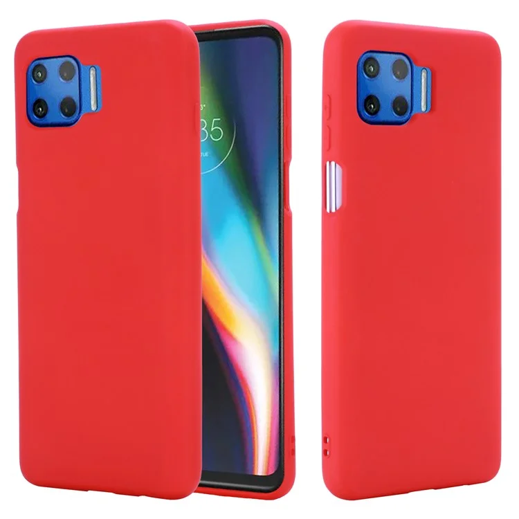 Solid Color Liquid Silicone Phone Protective Shell with Strap for Motorola Moto G 5G Plus - Red