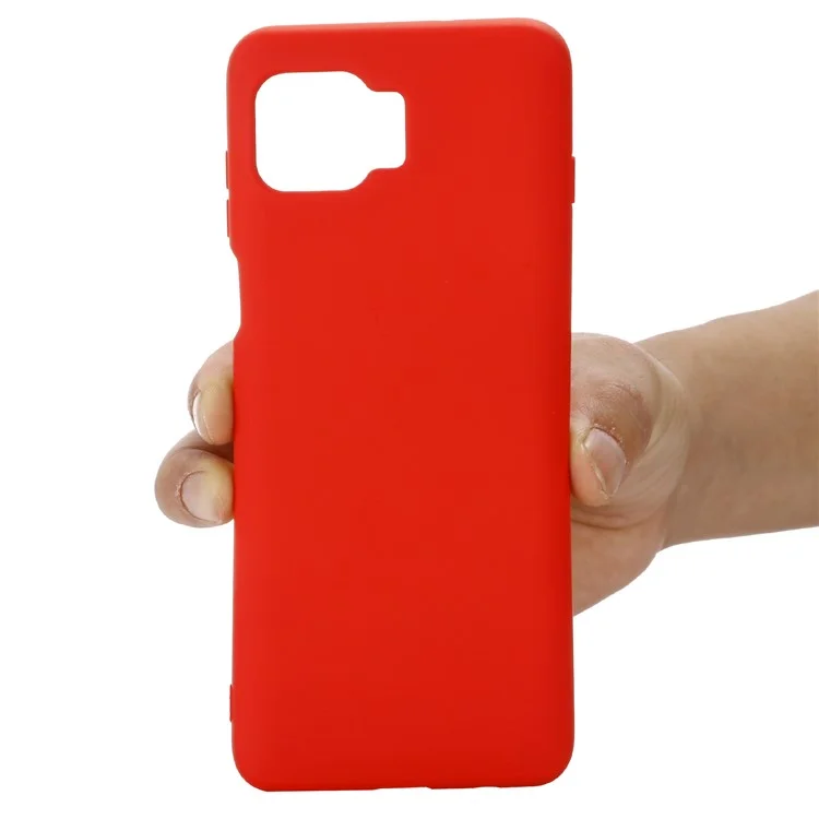Solid Color Liquid Silicone Phone Protective Shell with Strap for Motorola Moto G 5G Plus - Red