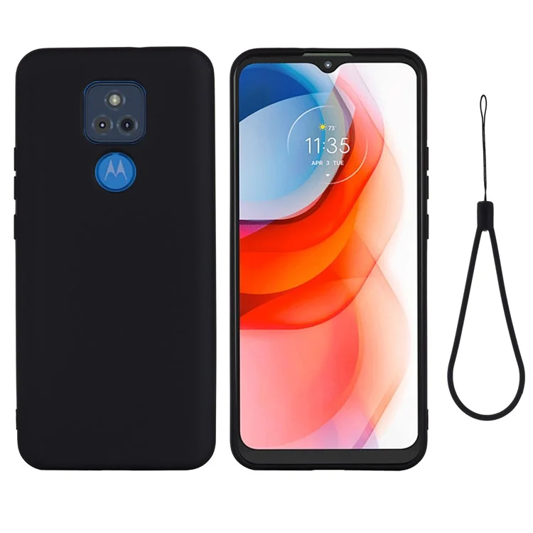 For Motorola Moto G Play (2021) Phone Case Liquid Silicone Shockproof Back Cover with Strap - Black