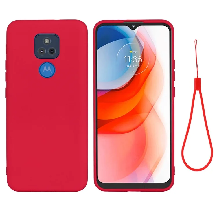 For Motorola Moto G Play (2021) Phone Case Liquid Silicone Shockproof Back Cover with Strap - Red