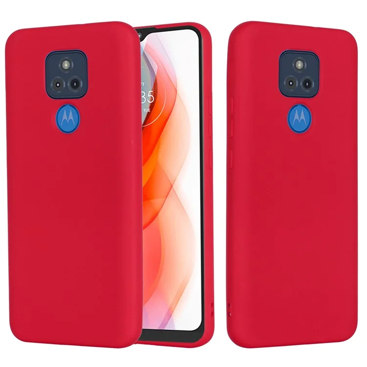 For Motorola Moto G Play (2021) Phone Case Liquid Silicone Shockproof Back Cover with Strap - Red