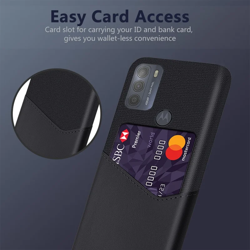 KSQ Card Slot Design Cloth + Leather + PC Well-Protected Phone Case für Motorola Moto G50 - Schwarz