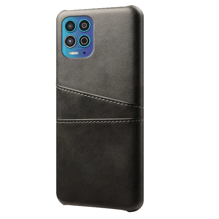 KSQ Double Card Slots PU Leather Coated PC Case for Motorola Moto G100 / Edge S - Black