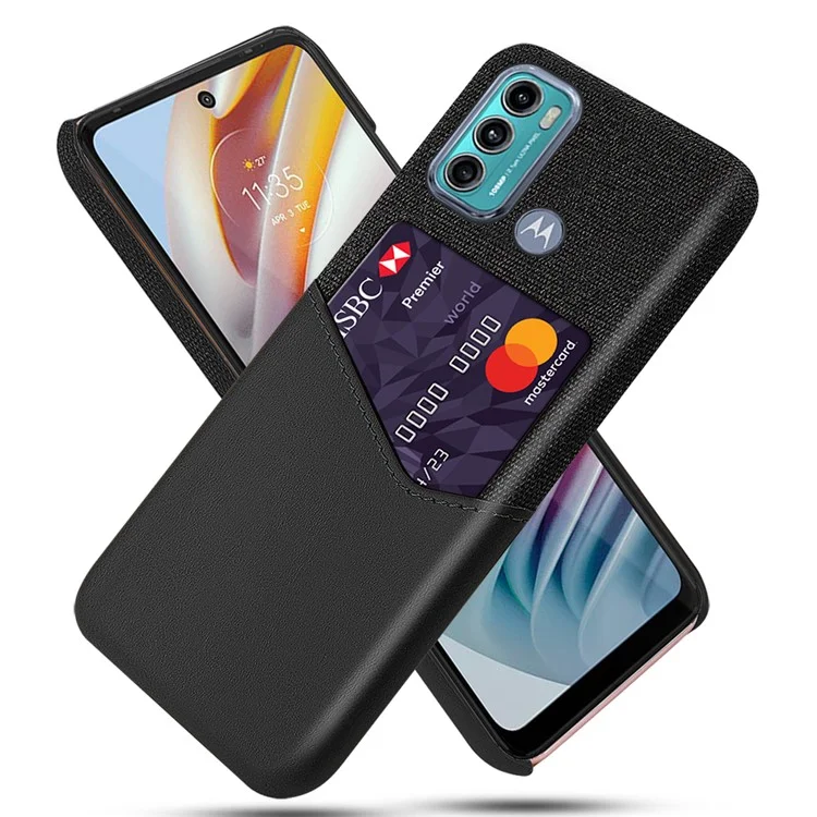 Custodia ibrida per telefono KSQ Cloth + Leather + PC Combo ben protetta con slot per schede per Motorola Moto G60 - Nero