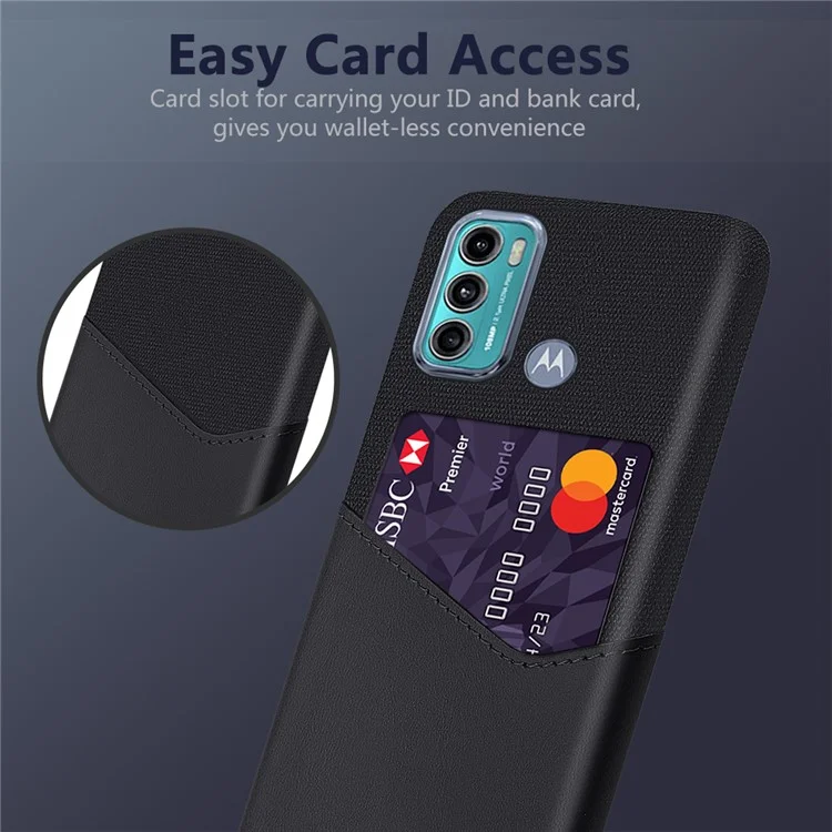 Custodia ibrida per telefono KSQ Cloth + Leather + PC Combo ben protetta con slot per schede per Motorola Moto G60 - Nero