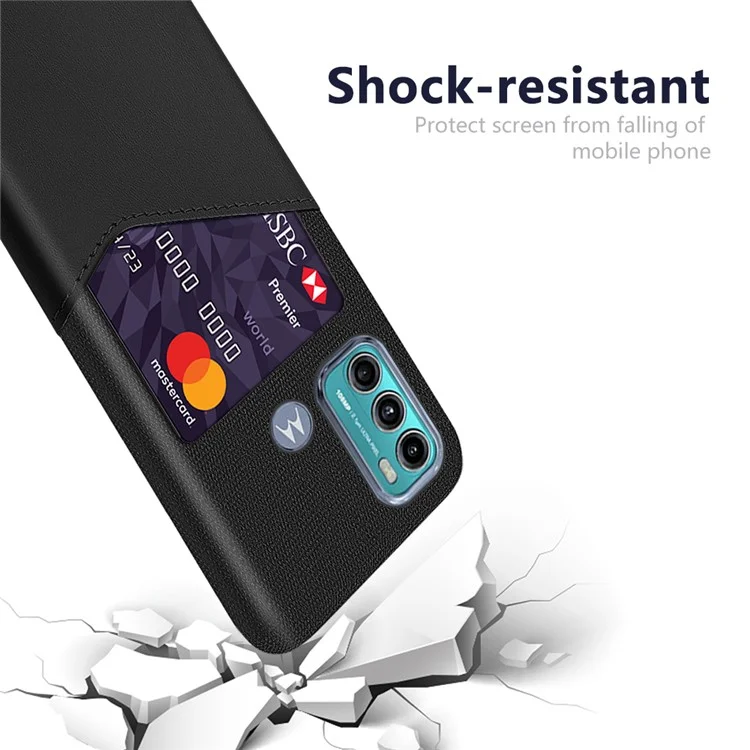 Custodia ibrida per telefono KSQ Cloth + Leather + PC Combo ben protetta con slot per schede per Motorola Moto G60 - Nero